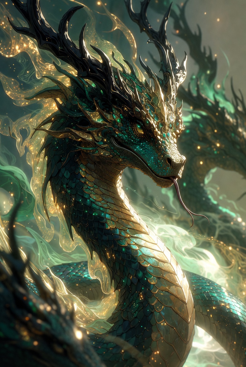 Majestic Emerald Naga Dragon Portrait